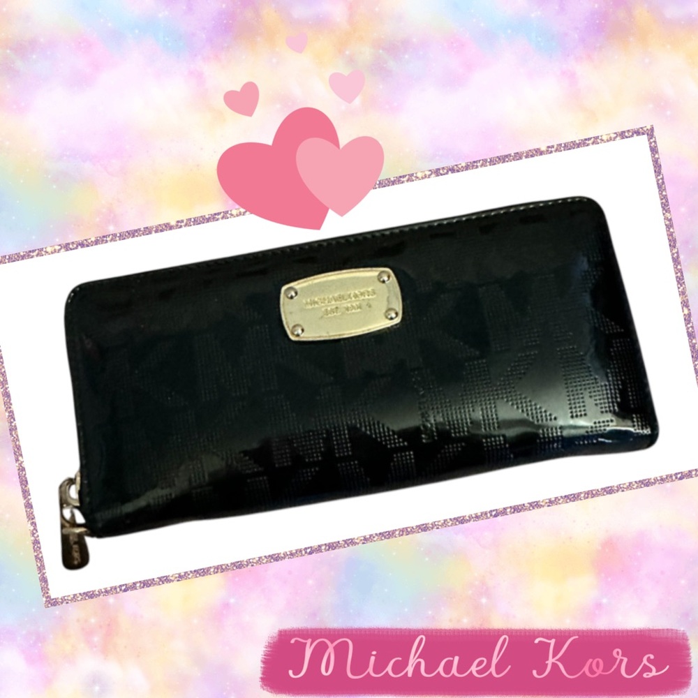 Michael Kors Jet Set Monogram Black Patent Wallet